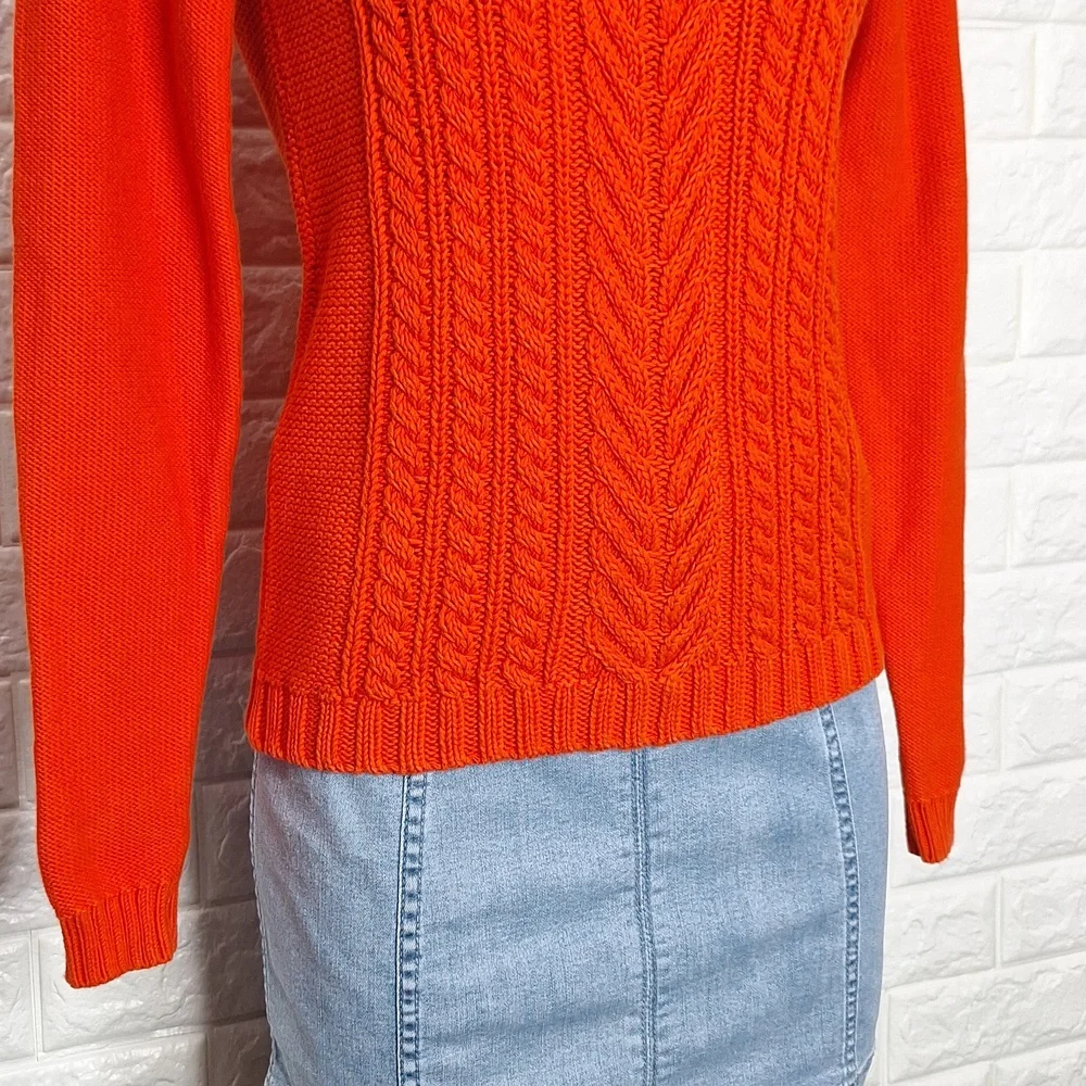 J. CREW 100% Cotton Orange Cable Knit Crew Neck Sweater